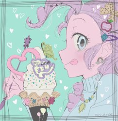 Size: 1011x1042 | Tagged: safe, artist:5mmumm5, pinkie pie, equestria girls, g4, female, food, ice cream, looking at you, my little pony logo, solo, tongue out