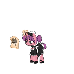 Size: 1500x1500 | Tagged: safe, artist:skitter, carrot bun, pony, g4, background pony, clothes, duster, levitation, magic, maid, outfit, simple background, telekinesis