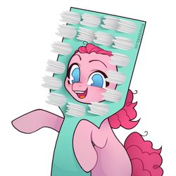 Size: 900x900 | Tagged: safe, artist:onionpwder, pinkie pie, earth pony, pony, g4, female, jenna marbles, mare, simple background, solo, toothbrush, white background