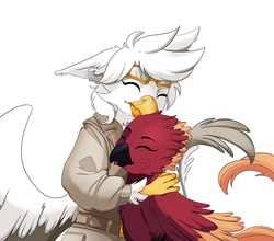 Size: 2500x2200 | Tagged: safe, artist:mlp-hugfactory, oc, oc:arcus flamefeather, hippogriff, anthro, high res, hug