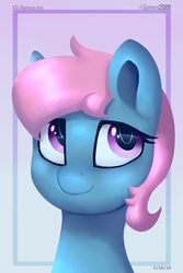 Size: 2200x3300 | Tagged: safe, artist:perezadotarts, oc, oc only, earth pony, pony, blue, bust, colored, digital art, eyelashes, gradient background, hair, high res, simple background, smiling, solo