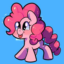 Size: 2048x2048 | Tagged: safe, artist:talimingi, pinkie pie, earth pony, pony, g4, :p, blue background, blushing, chibi, cute, diapinkes, female, heart eyes, high res, mare, ponk, simple background, smiling, solo, tongue out, wingding eyes