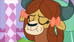 Size: 1920x1080 | Tagged: safe, screencap, rarity, yona, pony, unicorn, yak, g4, she's all yak, animated, brussel sprouts, burp, cute, duo, female, fetish fuel, glowing horn, horn, magic, majestic as fuck, mare, sound, swallowing, telekinesis, throat bulge, umbrella, uncouth, wavy mouth, webm, yonadorable