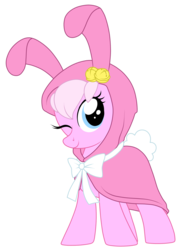 Size: 1600x2236 | Tagged: safe, artist:crystal-tranquility, oc, oc only, oc:almond bloom, pony, bunny ears, cloak, clothes, female, filly, simple background, solo, transparent background