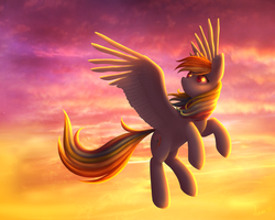 Size: 3500x2800 | Tagged: safe, artist:avrameow, rainbow dash, pegasus, pony, g4, backlighting, cloud, cloudy, cutie mark, female, flying, high res, mare, sky, solo, spread wings, wings