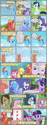 Size: 600x1592 | Tagged: safe, artist:newbiespud, edit, edited screencap, screencap, applejack, big macintosh, derpy hooves, doctor whooves, fluttershy, pinkie pie, rainbow dash, rarity, shining armor, soarin', spike, time turner, trixie, twilight sparkle, dragon, earth pony, pegasus, pony, unicorn, comic:friendship is dragons, g4, angry, annoyed, background pony, bags under eyes, bendy straw, bowtie, card, cloak, clothes, cloud, comic, crossed arms, d:, dialogue, eyes closed, female, female pov, flying, freckles, frown, goggles, hat, horse collar, looking down, male, mane seven, mane six, mare, nervous, offscreen character, open mouth, pointing, pov, raised hoof, screencap comic, sitting, slit pupils, stallion, straw in mouth, thinking, unicorn twilight