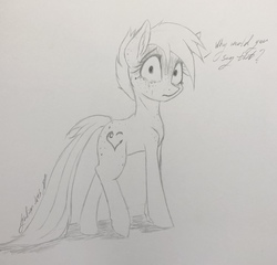 Size: 2710x2598 | Tagged: safe, artist:galinn-arts, earth pony, pony, crying, ear fluff, high res, pencil, shocked, sketch, traditional art