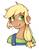 Size: 792x1009 | Tagged: safe, artist:onionpwder, applejack, human, g4, bust, clothes, female, freckles, grin, humanized, overalls, shirt, simple background, smiling, solo, straw in mouth, t-shirt, white background