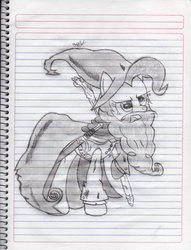 Size: 2346x3063 | Tagged: safe, artist:paperlover, pinkie pie, earth pony, pony, g4, beard, cape, clothes, crossover, facial hair, female, gandalf, hat, high res, lined paper, lord of the rings, mare, monochrome, pencil drawing, reference, sketch, solo, sword, traditional art, walking stick, weapon