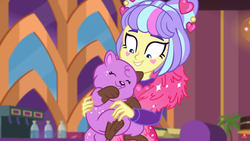 Size: 1366x768 | Tagged: safe, screencap, princess thunder guts, supernova zap, dog, equestria girls, g4, lost and pound, lost and pound: rarity, my little pony equestria girls: choose your own ending, cute, happy, hug, mud, muddy, puppy, su-z