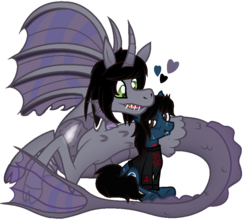 Size: 852x764 | Tagged: safe, artist:angelofthewisp, earth pony, pony, siren, undead, zombie, zombie pony, blood, bone, bring me the horizon, clothes, commission, curved horn, fangs, gay, glowing, happy, heart, horn, kellin quinn, lip piercing, long sleeves, male, nuzzling, oliver sykes, piercing, ponified, rainbow blood, shipping, shirt, simple background, sleeping with sirens, smiling, tattoo, transparent background
