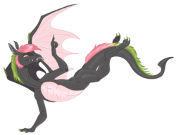 Size: 1320x1013 | Tagged: safe, artist:bijutsuyoukai, oc, oc only, oc:pitch, dragon, colored claws, commission, dragon oc, magical gay spawn, next generation, parent:baff, parent:fizzle, pointing, simple background, solo, tongue out, transparent background, wing claws
