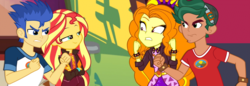 Size: 2948x1020 | Tagged: safe, artist:3d4d, adagio dazzle, flash sentry, sunset shimmer, timber spruce, equestria girls, equestria girls series, g4, sunset's backstage pass!, spoiler:eqg series (season 2), female, graveyard of comments, male, ship:flashimmer, shipping, sockpuppeting in the comments, straight, timberdazzle, versus