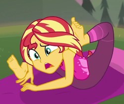 Size: 657x554 | Tagged: safe, screencap, sunset shimmer, equestria girls, g4, my little pony equestria girls: better together, wake up!, wake up!: rainbow dash, barefoot, feet, female, solo, yoga