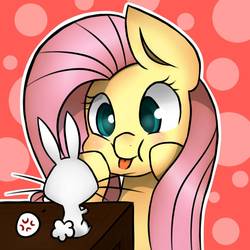 Size: 894x894 | Tagged: safe, artist:moondreamer16, angel bunny, fluttershy, pony, rabbit, g4, animal, blushing, cheek squish, cross-popping veins, cute, daaaaaaaaaaaw, duo, female, mare, puffy cheeks, shyabetes, silly face, squishy cheeks, tongue out, white outline