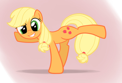 Size: 2433x1653 | Tagged: safe, artist:heartlyrosalie, applejack, earth pony, pony, g4, cute, female, hatless, jackabetes, mare, missing accessory, smiling, solo, stretching