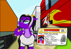 Size: 1705x1183 | Tagged: safe, artist:dianetgx, oc, oc only, oc:diane tgx, dragon, pony, background pony, clothes, driving license, euro truck simulator 2, glasses, indonesia, indonesian, police, truck, truck driver