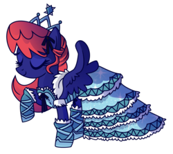 Size: 2486x2215 | Tagged: safe, artist:kirkechan, oc, oc only, oc:threadwing, pegasus, pony, clothes, crossdressing, dress, fake hair, high res, jewelry, male, pegasus oc, shoes, simple background, stallion, tiara