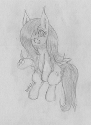 Size: 2374x3240 | Tagged: safe, artist:wapamario63, fluttershy, butterfly, pegasus, pony, g4, cute, female, hair over one eye, happy, high res, mare, monochrome, one eye closed, shyabetes, sitting, solo, traditional art