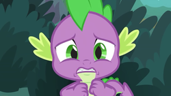 Size: 1280x720 | Tagged: safe, screencap, spike, dragon, g4, the big mac question, claws, fangs, looking at you, male, nervous, tail, winged spike, wings
