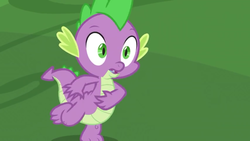 Size: 1280x720 | Tagged: safe, screencap, spike, dragon, g4, the big mac question, baby, baby dragon, claws, folded wings, male, open mouth, slit pupils, solo, spread toes, tail, toes, winged spike, wings