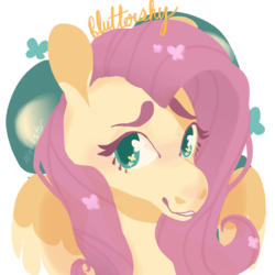 Size: 1280x1280 | Tagged: safe, artist:alabasterpeony, part of a set, fluttershy, pegasus, pony, g4, bust, cutie mark background, cutie mark eyes, female, looking at you, mare, simple background, smiling, solo, transparent background, wingding eyes