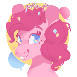 Size: 1280x1280 | Tagged: safe, artist:alabasterpeony, part of a set, pinkie pie, earth pony, pony, g4, bust, cutie mark background, cutie mark eyes, female, looking at you, mare, simple background, smiling, solo, transparent background, wingding eyes