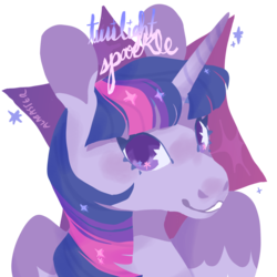 Size: 1280x1280 | Tagged: safe, artist:alabasterpeony, part of a set, twilight sparkle, alicorn, pony, g4, blushing, bust, cutie mark background, cutie mark eyes, ethereal mane, female, looking at you, mare, simple background, smiling, solo, starry eyes, starry mane, transparent background, twilight sparkle (alicorn), wingding eyes