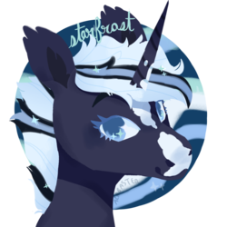 Size: 1280x1280 | Tagged: safe, artist:alabasterpeony, oc, oc only, oc:starfrost, pony, unicorn, coat markings, commission, ear fluff, ethereal mane, female, looking at you, mare, smiling, solo, starry mane
