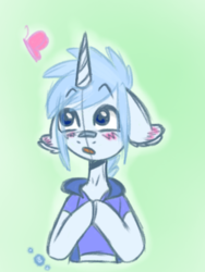 Size: 768x1024 | Tagged: safe, artist:galixia, oc, oc only, oc:pony.voltexpixel.com, butterfly, pony, unicorn, blushing, colored, cute, simple background, sketch, solo
