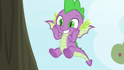 Size: 1280x720 | Tagged: safe, screencap, spike, dragon, g4, the big mac question, claws, cute, male, smiling, spikabetes, tail, underfoot, winged spike, wings