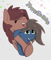 Size: 2848x3348 | Tagged: safe, artist:miaowwww, oc, oc only, pony, birthday, high res, hug