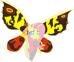 Size: 1514x1264 | Tagged: safe, artist:supersamyoshi, fluttershy, insect, kaiju, moth, g4, crossover, female, fusion, godzilla (series), kaijufied, mothra, simple background, solo, species swap, transparent background