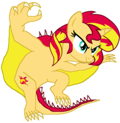 Size: 960x982 | Tagged: safe, artist:supersamyoshi, sunset shimmer, kaiju, g4, crossover, female, fusion, godzilla (series), kaijufied, simple background, solo, species swap, transparent background, varan