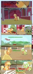 Size: 1919x4225 | Tagged: safe, artist:estories, applejack, granny smith, earth pony, pony, comic:a(pple)ffection, g4, barn, comic, female, grandmother and grandchild, grandmother and granddaughter, hay bale, sweet apple acres