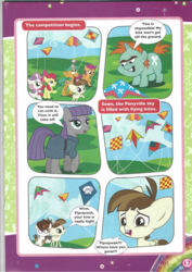 Size: 826x1169 | Tagged: safe, apple bloom, featherweight, maud pie, pipsqueak, scootaloo, snails, snips, sweetie belle, pony, g4, comic, cutie mark crusaders, kite, kites away!, magazine scan