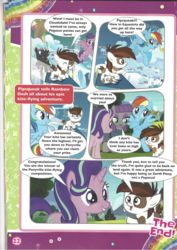 Size: 826x1169 | Tagged: safe, clear skies, cloudchaser, crafty crate, maud pie, pipsqueak, rainbow dash, starlight glimmer, thunderclap, earth pony, pony, g4, cloudsdale, comic, kite, kites away!, magazine scan