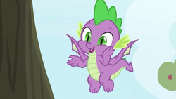 Size: 1280x720 | Tagged: safe, screencap, spike, dragon, g4, the big mac question, claws, cute, fangs, flying, sky, smiling, spikabetes, winged spike, wings