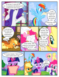 Size: 612x792 | Tagged: safe, artist:newbiespud, edit, edited screencap, screencap, applejack, fluttershy, pinkie pie, rainbow dash, rarity, twilight sparkle, earth pony, pegasus, pony, unicorn, comic:friendship is dragons, g4, comic, d:, dialogue, eyes closed, female, flying, freckles, glowing horn, hat, horn, letter, magic, mane six, mare, mouth hold, open mouth, pencil, reading, screencap comic, shocked, surprised, telekinesis, tree, unicorn twilight, worried