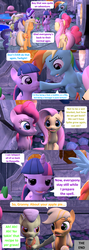 Size: 1920x5400 | Tagged: safe, artist:red4567, applejack, fluttershy, granny smith, pinkie pie, rainbow dash, rarity, spike, starlight glimmer, twilight sparkle, alicorn, dragon, pony, comic:i must regress, g4, 3d, comic, female, fountain of aging, fountain of youth, horn, mane six, source filmmaker, temple, twilight sparkle (alicorn), winged spike, wings
