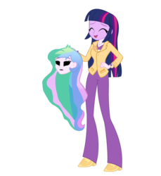 Size: 1933x2112 | Tagged: safe, edit, princess celestia, principal celestia, twilight sparkle, equestria girls, g4, bodysuit, clothes swap, covering, disguise, impersonating, mask, masking, replacement