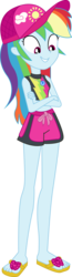 Size: 2312x8844 | Tagged: safe, artist:marcorulezzz, rainbow dash, equestria girls, equestria girls specials, g4, my little pony equestria girls: better together, my little pony equestria girls: forgotten friendship, clothes, crossed arms, feet, female, geode of super speed, legs, magical geodes, sandals, simple background, solo, swimming trunks, swimsuit, transparent background, vector