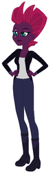 Size: 226x704 | Tagged: safe, artist:cheerful9, artist:selenaede, fizzlepop berrytwist, tempest shadow, equestria girls, g4, base used, boots, clothes, equestria girls-ified, eye scar, eyeshadow, female, high heel boots, jacket, jeans, leather jacket, lipstick, makeup, pants, scar, shirt, shoes, simple background, solo, t-shirt, white background