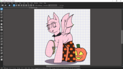 Size: 1366x768 | Tagged: safe, artist:xcinnamon-twistx, bat pony, pony, advertisement, basket, choker, clothes, collar, commission, costume, cute, halloween, holiday, jack-o-lantern, looking at you, pumpkin, slots, socks, stockings, thigh highs, your character here