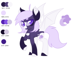 Size: 2500x2000 | Tagged: safe, artist:mewmoonar, oc, oc only, bat pony, pony, bat pony oc, bat wings, color palette, colored, colored pupils, cutie mark, fangs, high res, reference sheet, solo, wings