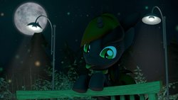 Size: 3840x2160 | Tagged: safe, artist:ludwigspectre, oc, oc:catrina mewale, pony, 3d, bench, cute, high res, night, source filmmaker