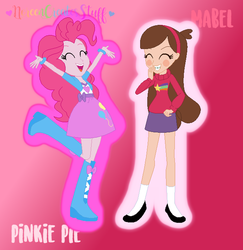 Size: 645x663 | Tagged: safe, artist:noreen-loves-spidey, artist:selenaede, pinkie pie, human, equestria girls, g4, barely eqg related, base used, base:selenaede, bracelet, clothes, crossover, disney, equestria girls style, equestria girls-ified, gradient background, gravity falls, headband, jewelry, mabel pines, male, pink background, shoes, simple background