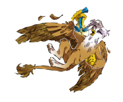 Size: 1280x1060 | Tagged: safe, artist:nokrats, gilda, griffon, g4, cute, feather, female, flying, gildadorable, happy, medal, one eye closed, open mouth, simple background, smiling, solo, transparent background, wonderbolts