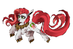 Size: 1280x853 | Tagged: safe, artist:nokrats, oc, oc only, earth pony, pony, cloven hooves, cutie mark, female, long ears, long tail, mare, open mouth, redraw, solo, yolk