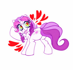 Size: 1280x1230 | Tagged: safe, artist:nokrats, sweetie belle (g3), pony, unicorn, g3, g3.5, butt, cutie mark, female, heart, mare, plot, raised hoof, red eyes, simple background, solo, tongue out, white background